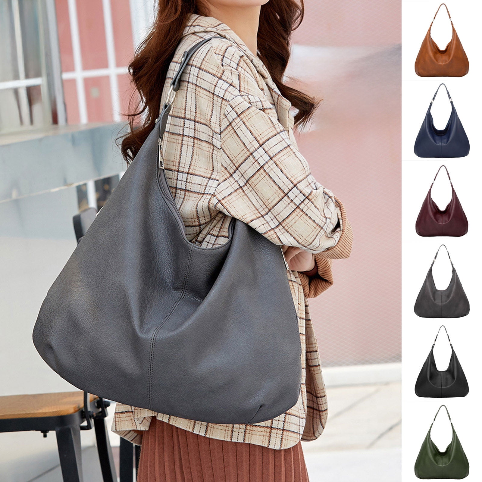 Stylago Slouchy Shoulder Bags Soft Leather Versatile Underarm Handbag Adjustable Button Strap Large Stylish Tote Purses Green