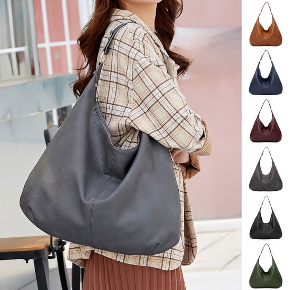 Faraee Hobos Bags for Women Soft Leather Shoulder Handbag Slouchy Tote Purses Stylish Crescent Casual Work Top Handle Satchel Black