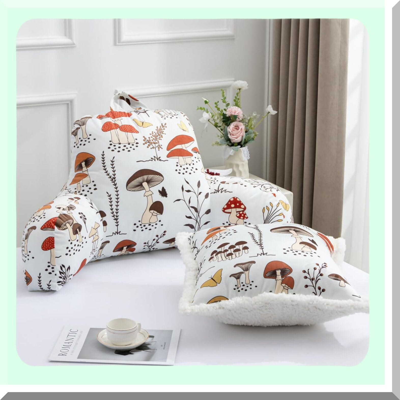 Mushroom Botanical Comfort Rest Pillow Printed Reading Bed Wedge Backrest with Arms for Kids Teens Boys Girls Couch TV Relax Back Support Cushion Walmart