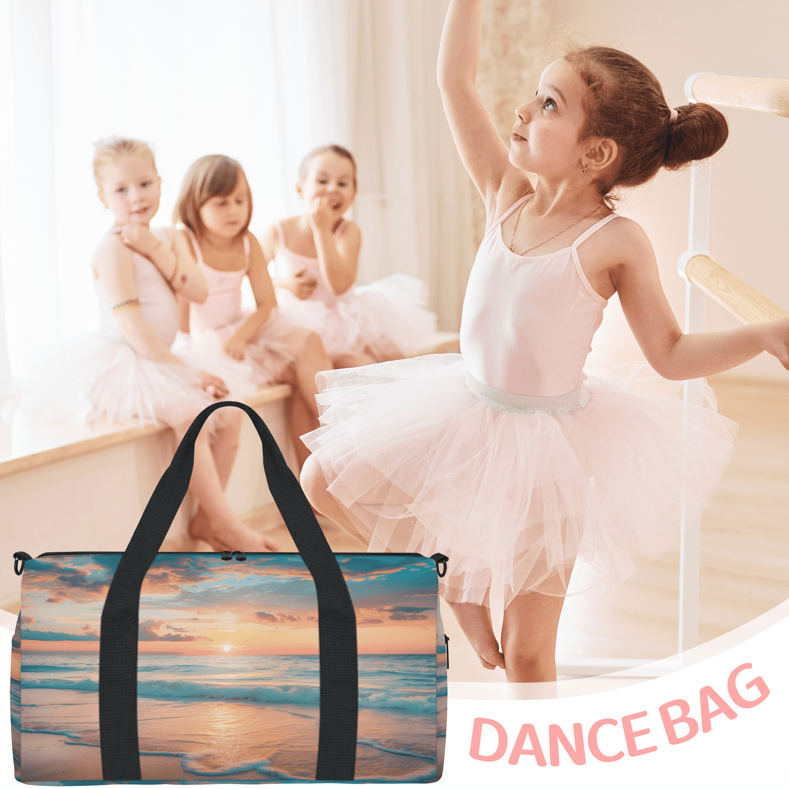 Herdesigns Ocean Beach Sunrise Sunset Gym Bag for Women, Duffle Bag for Travel Sport, Lightweight Waterproof Carry on Weekender Overnight Dance Yoga Workout Bags