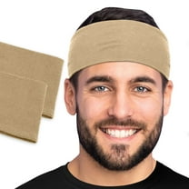 Men's Cotton Headband Sweatband 2-Pack 3" Wide Size Large Yoga Sports Fitness Made in USA Beige