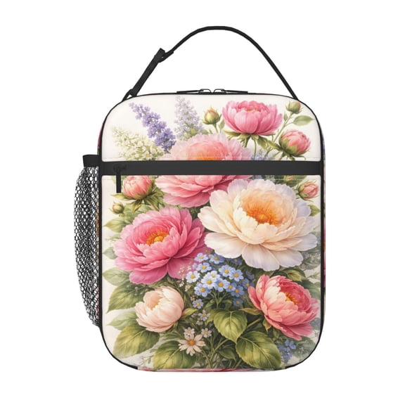 Flower Lovers Peony Lunch Bag Reusable Thermal Lunch Tote with Handle for Women and Men