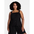 thumbnail image 2 of Time and Tru Women's Linen Blend Button Front Tank Top with Adjustable Straps, Sizes XS-XXXL, 2 of 6