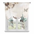 thumbnail image 2 of Teal Broccoli Tie Up Curtain 45 Inches Long, Rustic Flower Butterfly Brown Background Balloon Style Kitchen Window Curtain Over Sink, Small Window Rod Pocket Curtain 34"x45", 2 of 9
