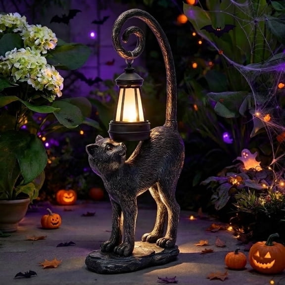 NIWEITA Solar Cat Garden Statue with LED Light, Outdoor Decor for Home, Yard, Lawn, Patio, Porch, Balcony, and Backyard