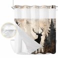 thumbnail image 2 of Vintage Forest Deer No Hook Shower Curtain Waterproof, Bathroom Curtains with Snap in Liners and See Through Top Window, Rustic Country Wildlife Woodland Hotel Style Bathtub Curtains Shower 66"Wx72"L, 2 of 8