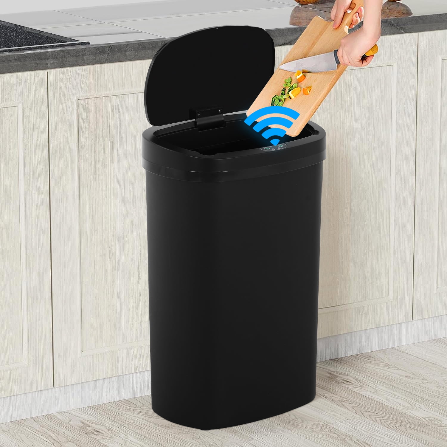 NiamVelo Kitchen Trash Can with Lid, 13 Gallon Automatic Garbage Can Plastic Touchless Trash Can for Kitchen Bedroom Bathroom Office,Black