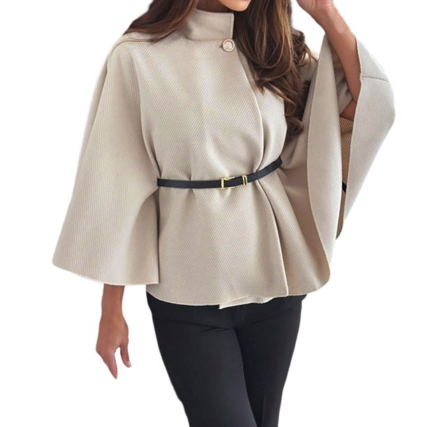 Abrigo de lana de color liso para mujer con cinturón en la cintura: elegante cortavientos, ligero y transpirable, ideal para fiestas y actividades al aire libre.