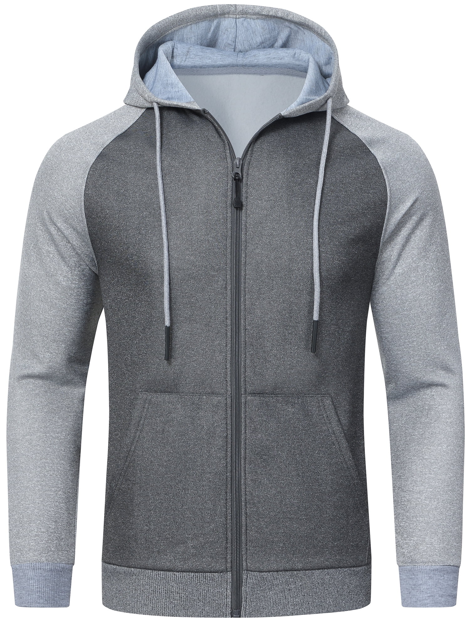 Weilanxin Men's Color Block Pullover Fleece Hoodie Casual Hooded Sweatshirts Tops Full Zip Jacket with Pocket Athletic Hoodies For Men Light Grey Contrast Dark Grey M