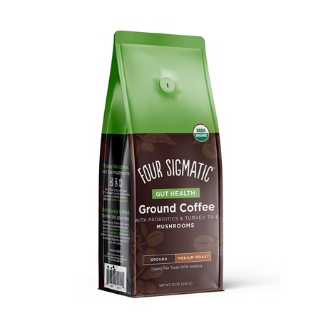 Organic Ground Coffee by Four Sigmatic | Medium Roast | Fair Trade Gourmet Coffee with Chaga and Turkey Tail | Immune Boosting, Probiotic Mushroom Coffee for Gut Health and Immune Support | 12oz Bag