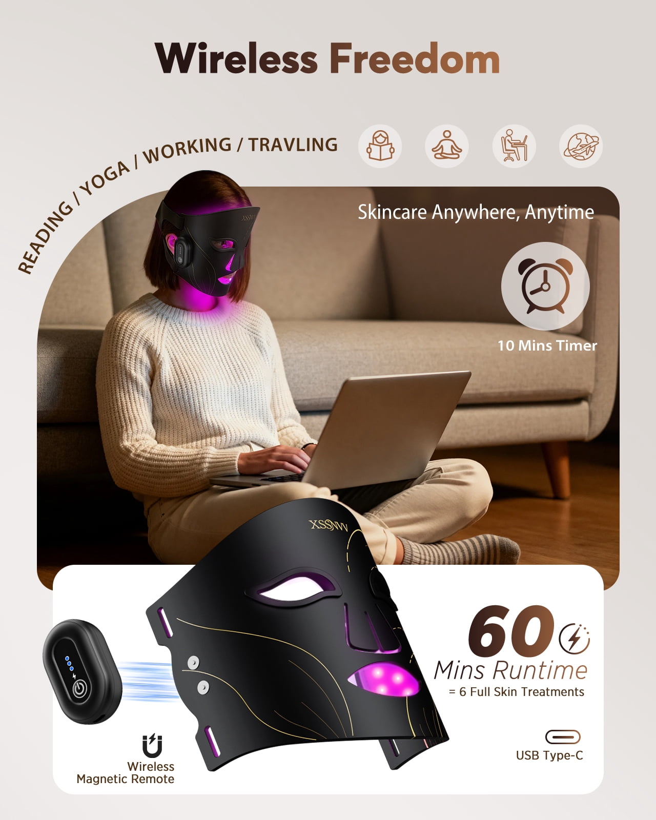 フィルウィス ナイトラップマスク & スムースフィックスセラム　セット販売 XSSNVV Red Light Therapy Face Mask, 4 Modes Portable LED Face Mask