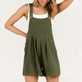 thumbnail image 5 of ZZwxWA Womens 2025 Pants Wide Leg Suspender Cold Shoulder Cotton Linen Flowy Strap with Pocket Holiday Beach Pleated Comfy Solid Rompers Loose Trousers Army Green XXL, 5 of 7