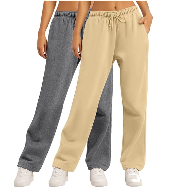 Yuyuzo 2pc Sweatpants for Women Elastic Drawstring Wide Leg Loose Casual Joggers Workout Trackpants with Pockets