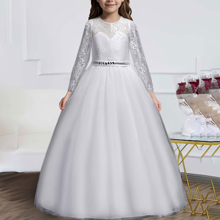 beaded christmas dress Gubotare Dresses for Girls Luxury Lace Dresses Puffy Off Shoulder Ball Gowns with Bow Applique with Train Size 10-12(White,10-12 Years) A-Line/Princess Scoop Neck Short vintage evening dress patterns 3 Years (100cm) 56 Size:42/L