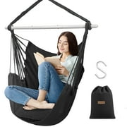 Large Hammock Chair Swing, Relax Hanging Rope Swing Chair with Detachable Metal Support Bar & Two Seat Cushions, Cotton Hammock Chair Swing Seat for Yard Bedroom Patio Porch Indoor Outdoor