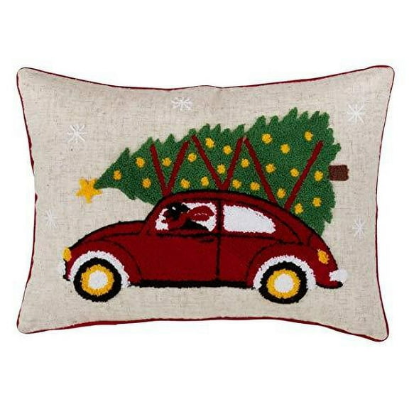 Fennco Styles Holiday Tree in Retro Red Car Decorative Down-Filled Throw Pillow 14" W x 20" L