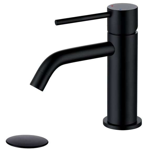 Adorer Single Hole Brass Matte Black Bathroom Faucet with Pop-up Drain Assembly, Copper Single Handle Lavatory Sink Basin Faucets Mixer Taps
