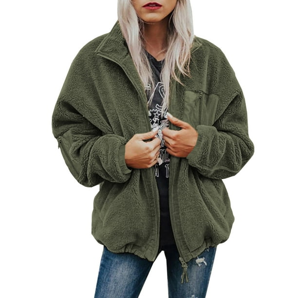 Dokotoo Womens Green Fashion Lapel Zip Up Shaggy Oversized Coat Cute Jacket Us 16 18 Xl Walmart Com
