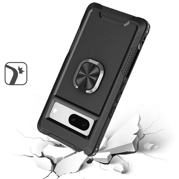 For Google Pixel 7 Heavy Duty 3in1 Magnetic Ring Kickstand Stand Hybrid Shockproof Military-Grade Drop Protection Cover ,Xpm Phone Case [ Black ]