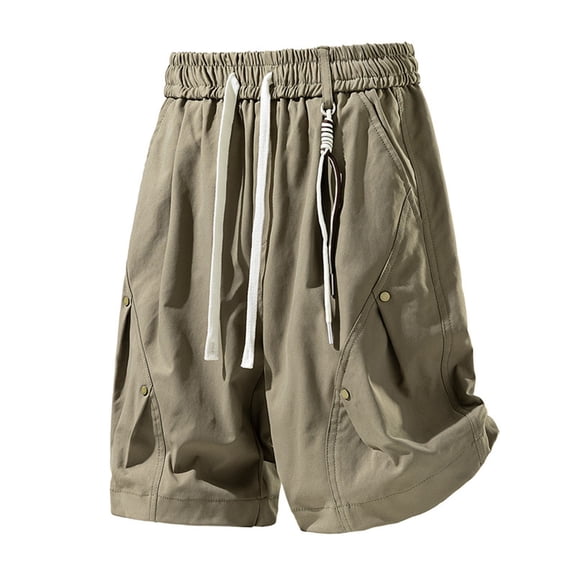 Men's Casual Cargo Shorts, Elastic Drawstring Waist with Multi-Pockets, Relaxed Fit Lightweight Streetwear Shorts for Men Everyday Casual Wear Khaki L