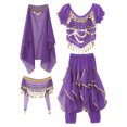 thumbnail image 4 of inhzoy Girls Indian Belly Dance Outfit Crop Top Ruffled Pants Hip Scarf Headscarf Festival Dancewear Dark Purple 9-12, 4 of 8