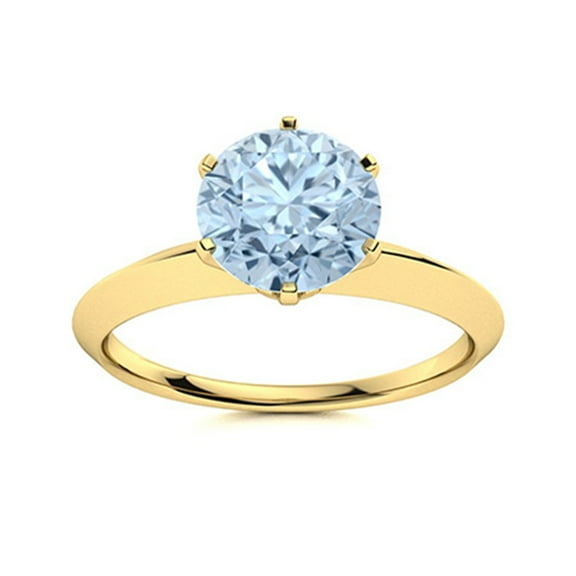 Multi Prong 6 MM Round Aquamarine 925 Sterling Silver Gold Vermeil Solitaire Women Promise Ring