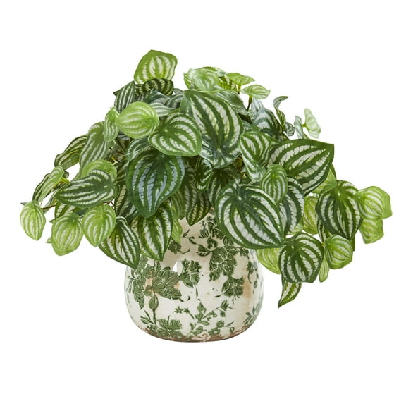 Nearly Natural 12in. Watermelon Peperomia Artificial Plant in Vase (Real Touch), Green