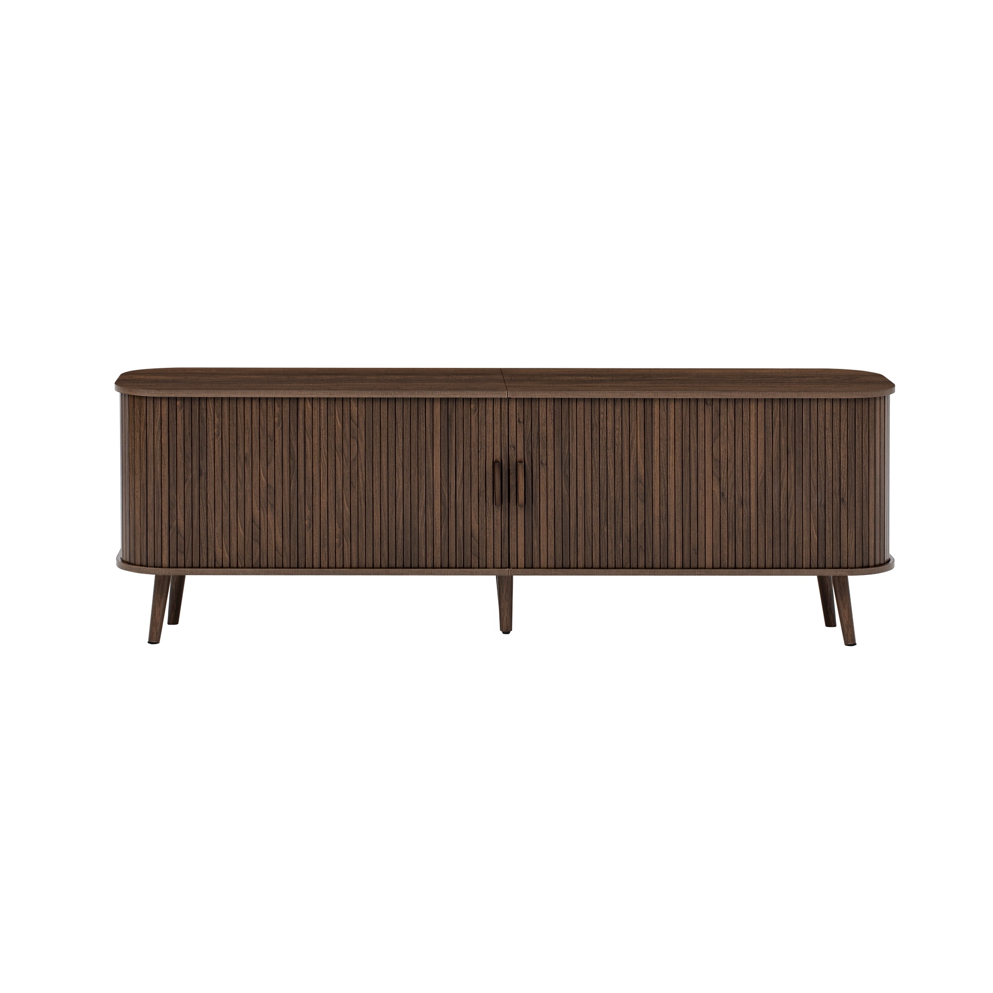 Homy Casa 70.87" TV Stand, Fluted Sliding Door Media Console with Storage, Brown