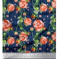 thumbnail image 1 of Soimoi Viscose Chiffon Fabric Stripe,Leaves & Peony Floral Printed Fabric 1 Yard 42 Inch Wide, 1 of 1