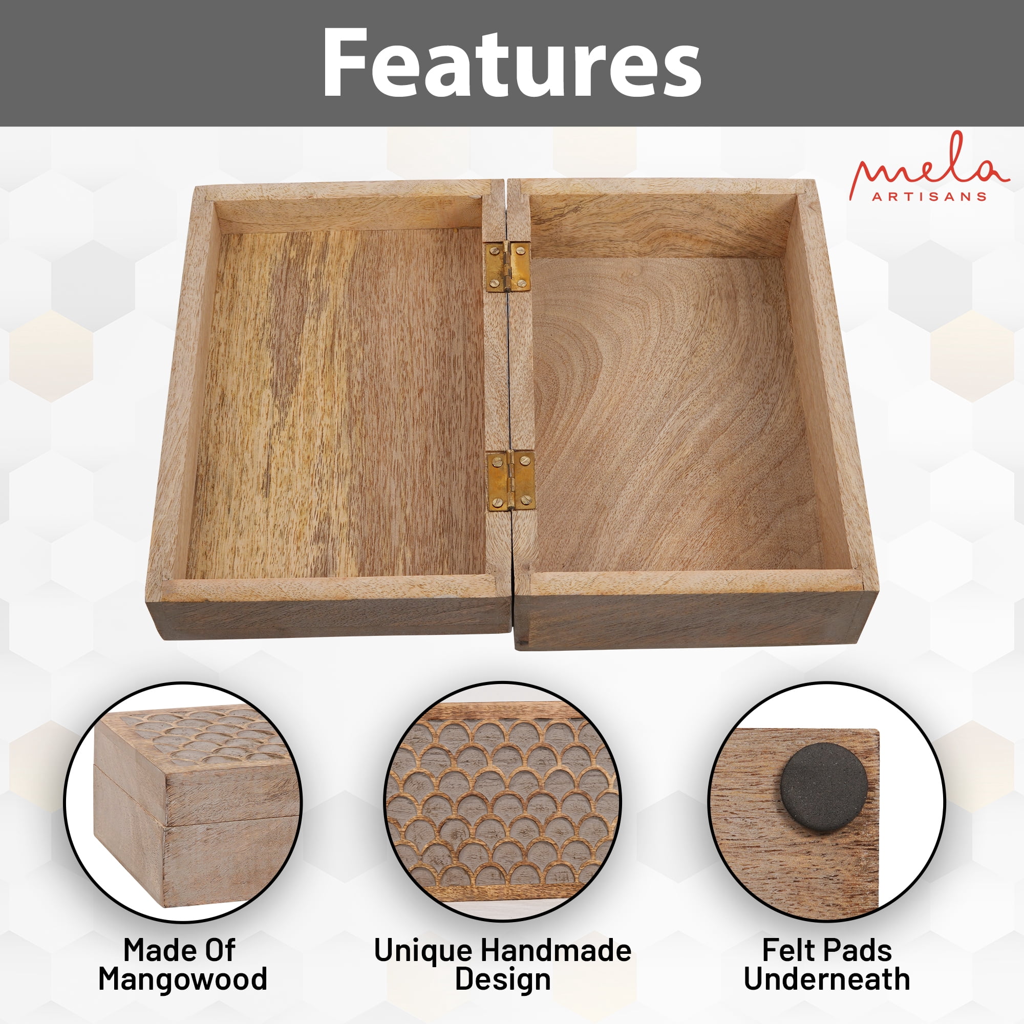 Mela Artisan Large Wooden Box, Handmade Mangowood Keepsake Box, Grey Memory Box, 9" x 6" x 3.5"