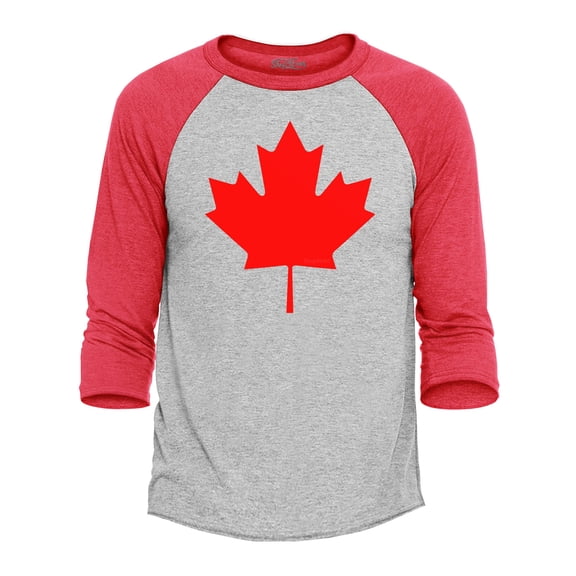 Shop4Ever Men's Canada Red Leaf Canadian Flag Raglan Baseball Shirt Large Heather Grey/Red