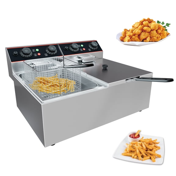 Accreate Commercial Stainless Steel Electric Deep Fryer, Cylinder Fryer with Basket, Oil Pot & Burner Guard, Efficient Constant Temperature Frying for Restaurants & Fast Food Shops