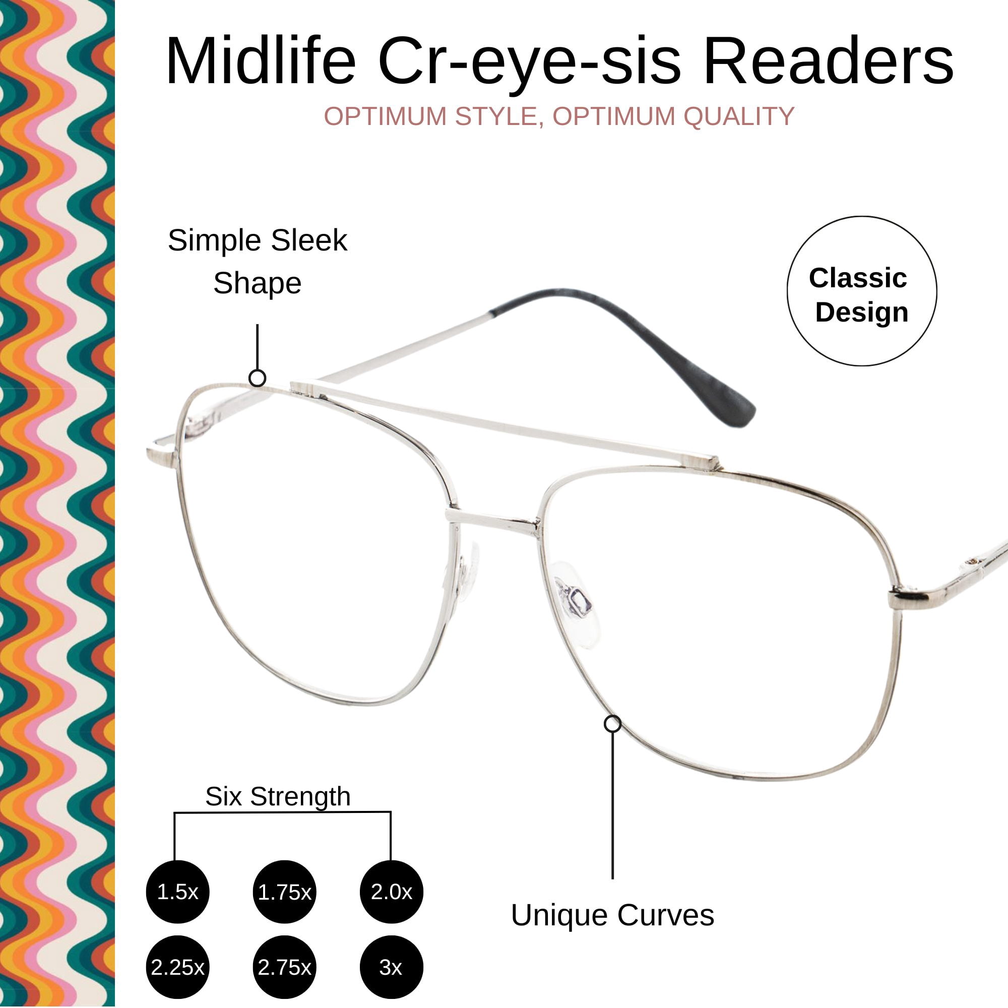 Optimum Optical Signature Blue Light Filtering Readers - Midlife Cr-eye-sis, +1.5
