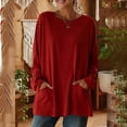 thumbnail image 3 of TKLPEHG Loose Long Sleeve Shirts for Women Loose Tunic Tops with Pocket Spring Ladies Tops Crew Neck Solid Color Lightweight Soft Shirt (Red,XL), 3 of 4