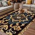 Abstract Boho Flower Pattern Brown Outdoor Rug, Yellow Blue Rustic ...