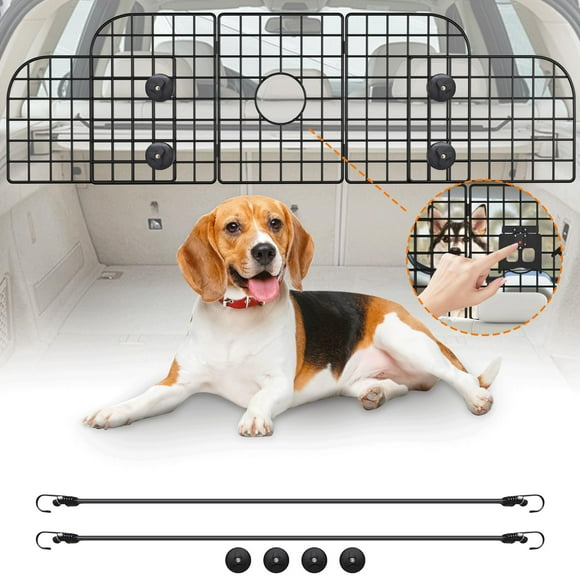 GFTIME Adjustable Dog Car Barrier, Universal Fit Heavy-Duty Pet Divider for SUVs, Cars & Trucks, Wire Mesh Dog Guard for Back Seat or Cargo Area, Foldable Safe