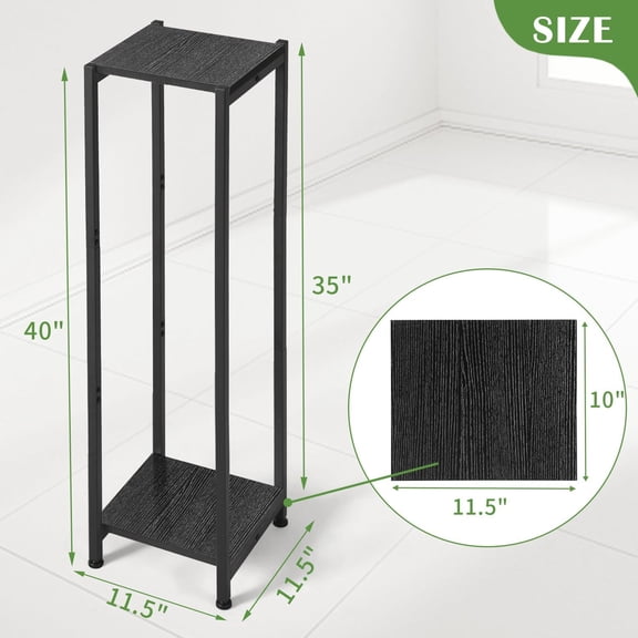 Extra Tall Plant Stand Indoor, 40 Inch Plant Stands, 2 Tier Metal Plant Stand with Heavy Duty Wood, Black