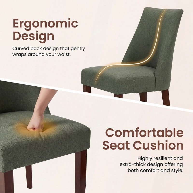 COLAMY Upholstered Dining Chairs Set of 6, Mid Century Modern Fabric Kitchen Chairs with 275lbs Weight Capacity, Sturdy Wood Legs Dining Chairs for Restaurant, Green