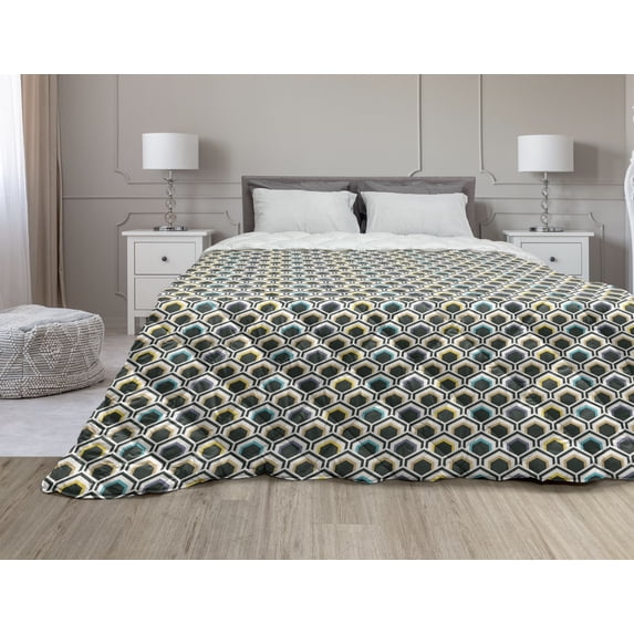 Chevron Down Alternative Comforter, Curvy Zig Zag Lines in Vertical Direction Floral Colorful Herringbone, Microfiber Quilt for All Season, 5 Sizes, Multicolor, by Ambesonne