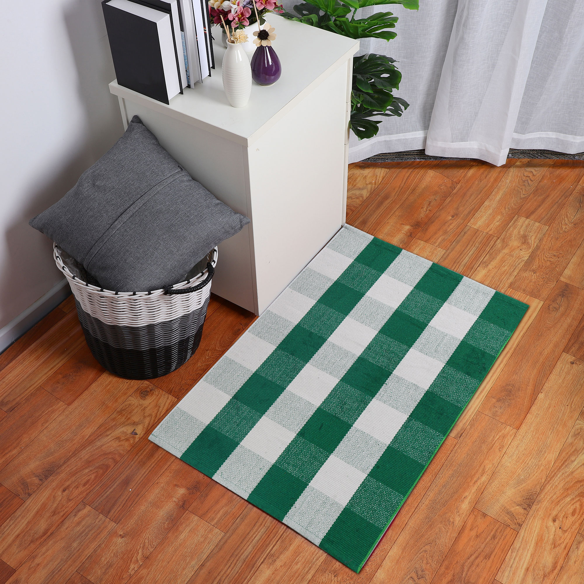 PiccoCasa Cotton Carpet Checkered Plaid Doormat Rugs for Indoor/Outdoor