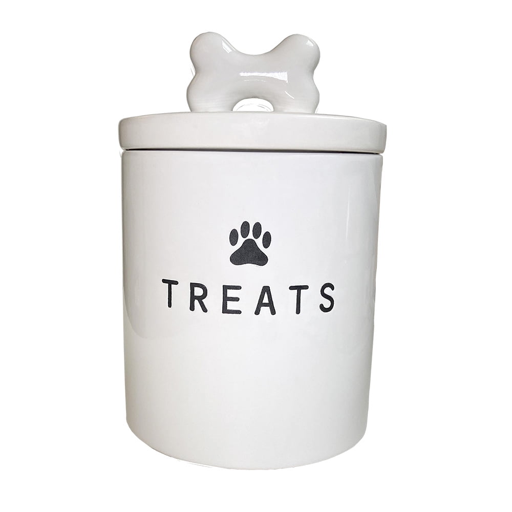 Throw Me a Bone Ceramic Dog Treat Canister, White, Medium, 61.5 oz