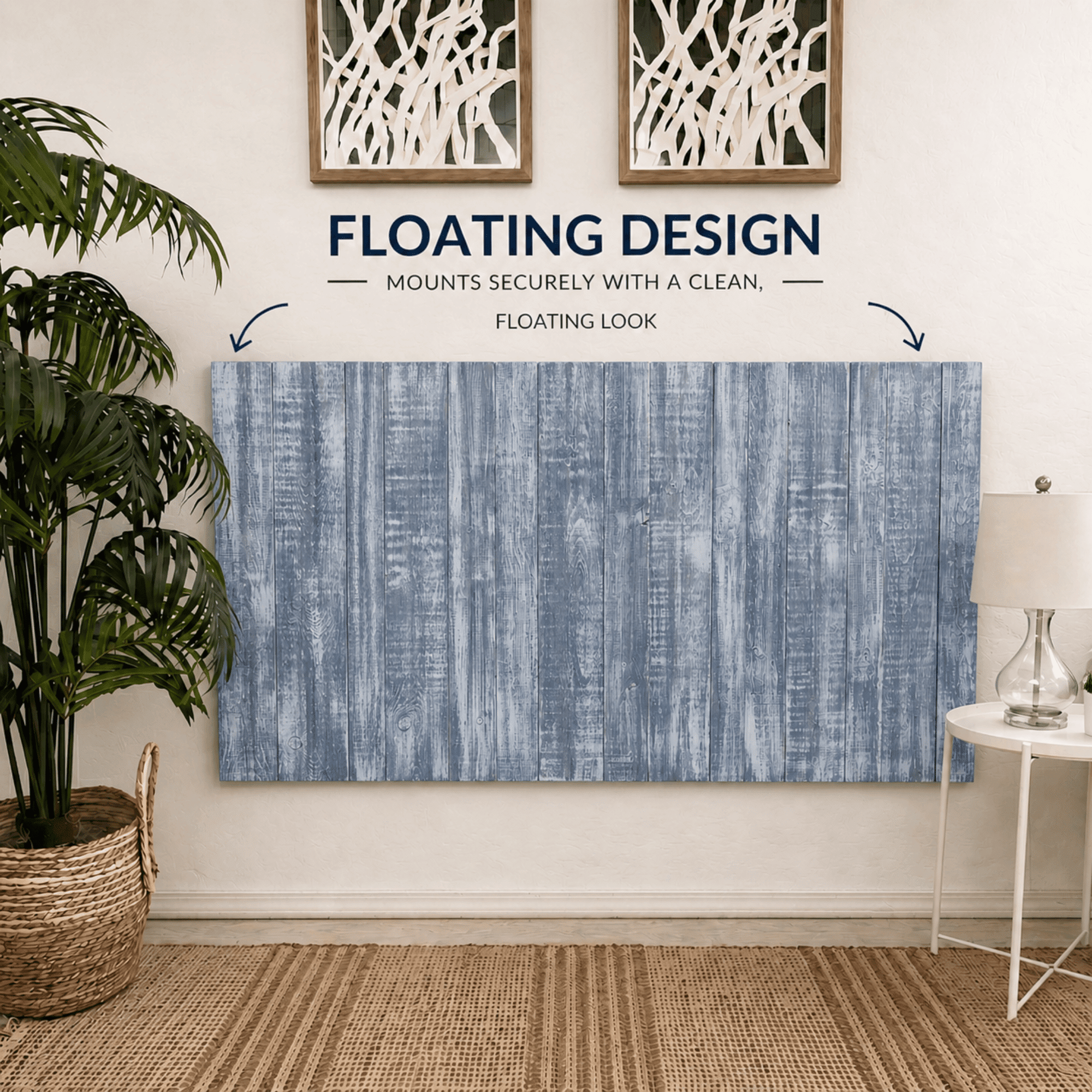 Barn Walls Solid Wood Headboard, King Size Blue Stonewash