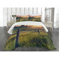 thumbnail image 3 of Ambesonne European Quilted Bedspread Set 3 Pcs, Morning Sunbeams Sky, Queen Size, Fern Green Yellow, 3 of 5