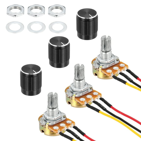 Uxcell 3 Pack WH148 Potentiometer B10K Ohm Single-Joint 3 Terminals 20cm JST-XH2.54 Connector Wire With Knob Cap