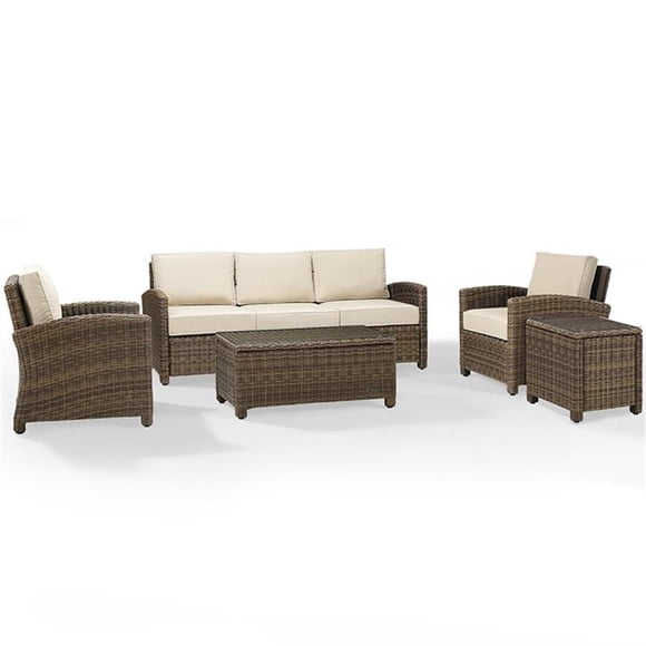 Crosley Furniture Bradenton 5 Piece Metal Patio Sofa Set in Weathered Brown/Sand