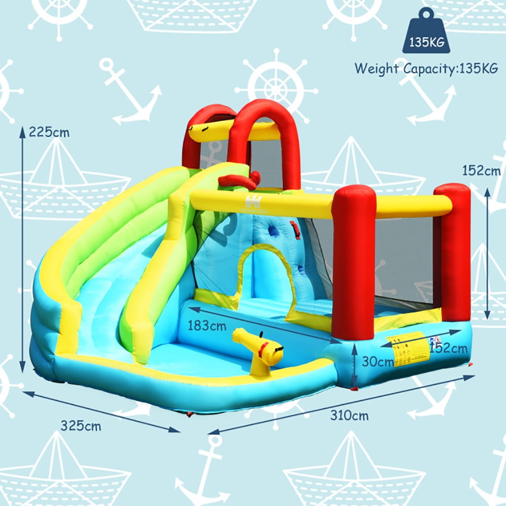 Aimee Lii 6-in-1 Inflatable Bounce House with Climbing Wall and Basketball Hoop with Blower, Kids Bounce House Water Slide