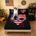 thumbnail image 3 of meiyoeat Retro US Stars Stripes Flag Baseball Bed Sheets, Drip Batter Silhouette Full Size Sheets for Boys, 4pcs, 1 Flat Sheet, 1 Fitted Sheet and 2 Pillowcases, 3 of 5