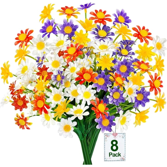 Daisy (376 Head) Artificial Flowers for Outdoor Summer Decor UV Resistant Fake Flowers Faux Plastic Greenery Shrub Plant for Wedding Indoor Home Porch Box Cemetery Décor(Color)