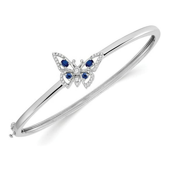 1/3 Carat (ctw) Blue Sapphire Butterfly Bangle Bracelet in 14K White Gold with Diamonds
