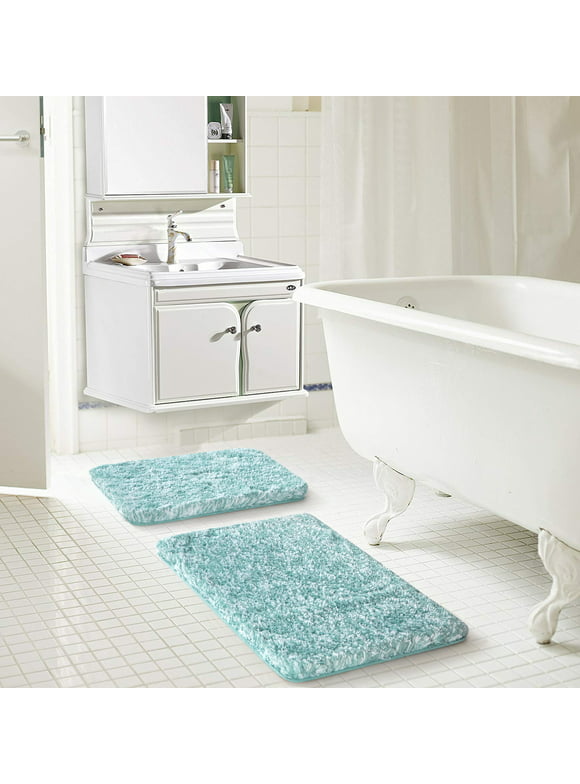 Better Homes & Gardens 2 Piece Extra Soft Cloud Bath Rug Set, Aqua, Polyester
